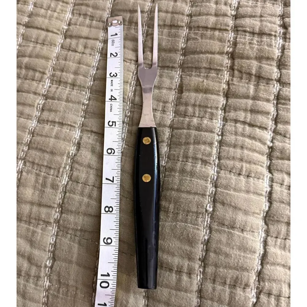 VINTAGE MCM Carving Fork Stainless Steel USA Bakelite (?) Black Handle Americana